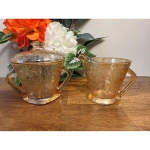 Jeanette Glass Floragold Louisa Creamer and Sugar Set – Vintage Depression Glass